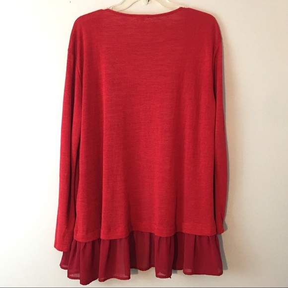 UMGEE Open Cardigan Sweater Red Sheer Ruffles Small - Picture 6 of 10